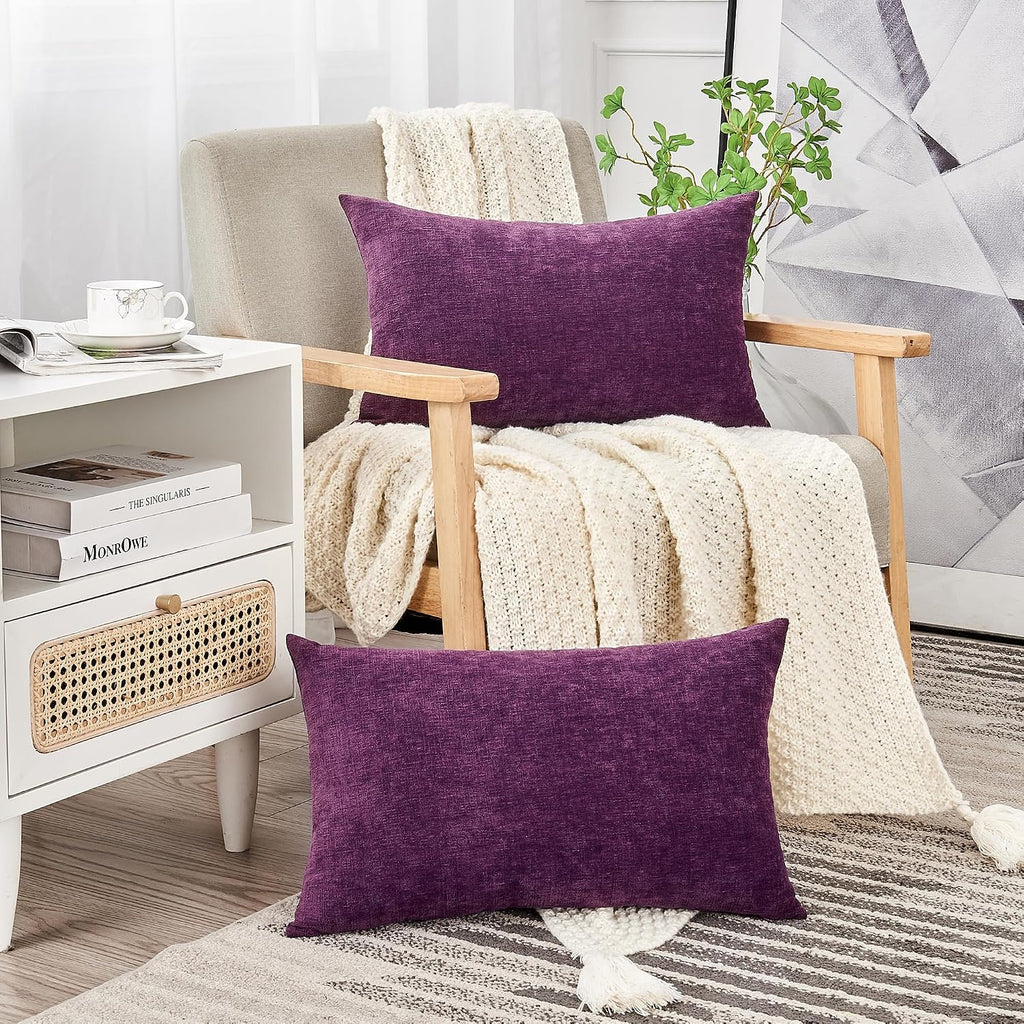 Gawamay Lumbar Pillow Decorative Rectangle Throw Pillow Covers 12"x20" Inch Set of 2, Super Soft Chenille Fall Pillowcase for Living Room B…