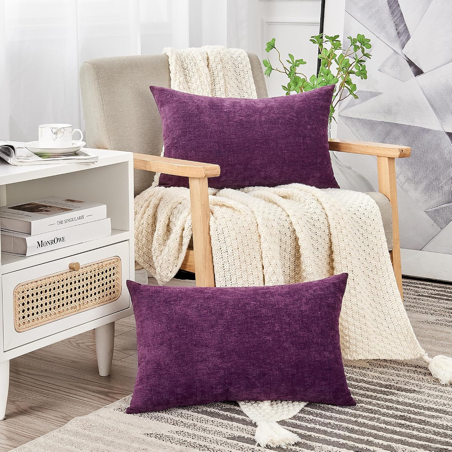 Gawamay Lumbar Pillow Decorative Rectangle Throw Pillow Covers 12"x20" Inch Set of 2, Super Soft Chenille Fall Pillowcase for Living Room B…