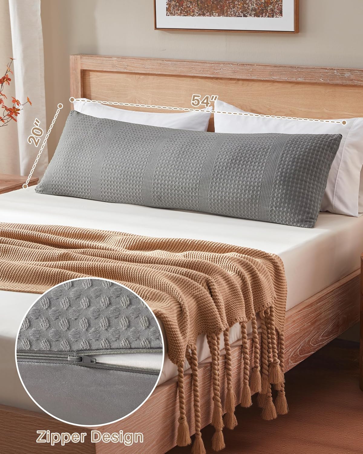YZ HOME Waffle Weave Body Pillow for Adults - Memory Foam Body Pillow with Removable Pillowcase - Firm and Fluffy - Large Long Bed…