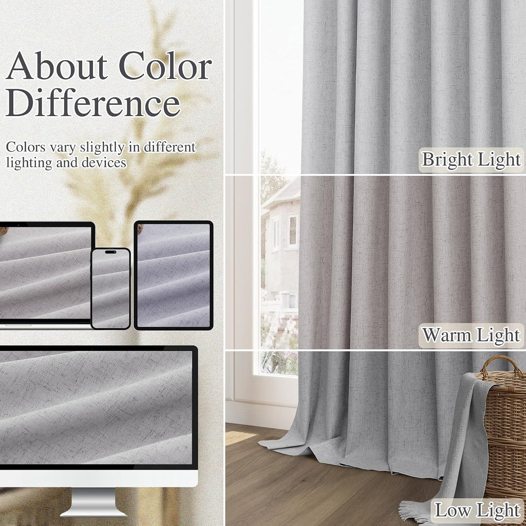 Guken Grey 100% Blackout Curtains 63 Inch Length 2 Panels Set for Living Room Bedroom Back Tab Thermal Insulated Black Out Linen Drapes Roo…
