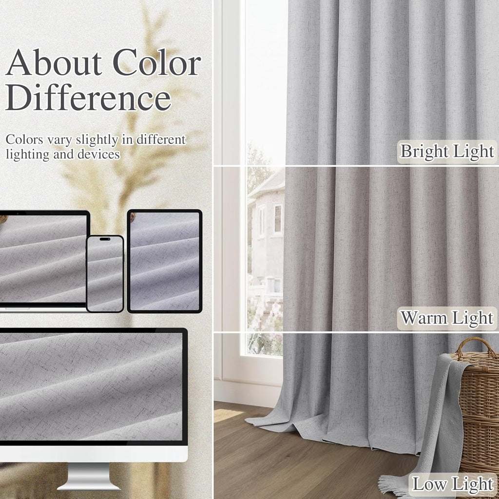 Guken Grey 100% Blackout Curtains 108 Inch Length 2 Panels Set for Living Room Bedroom Back Tab Thermal Insulated Black Out Linen Drapes Ro…