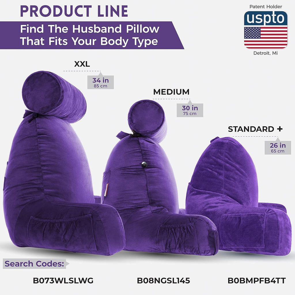 HusbandPillow Husband Pillow Medium Reading Pillow with Arms - 23" Backrest for Sitting Up in Bed - Firm Support Bed Rest Pillow for Adults…