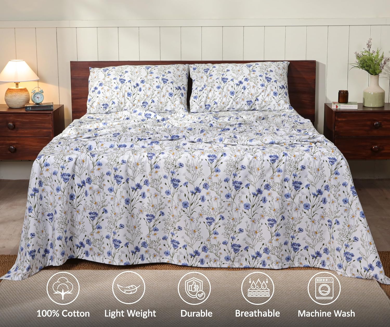 Ruvanti 100% Cotton Percale Sheets Twin Size – Crisp Cooling Bed Sheets for Hot Sleepers, Deep Pocket 16”, Soft Breathable & Durable Hotel-…
