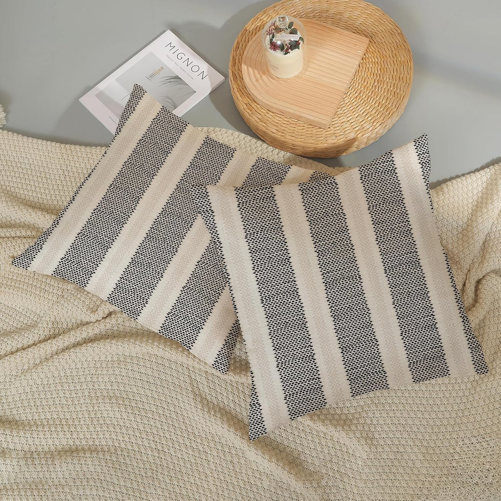 Black Polka Dot Pillow Covers 18 x 18 Inch Set of 2 Boho Striped Decorative Throw Pillow Covers Modern Abstract Geometry Decorations…