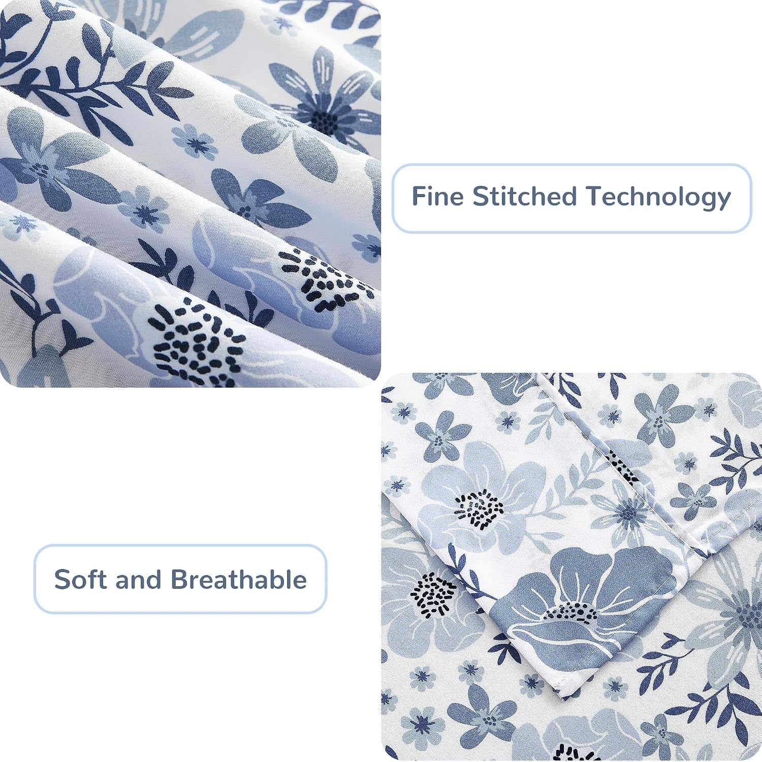mooreeke Full Size Sheets Set - 4 Piece Soft Breathable Microfiber Bed Sheet Set - Blue & White Flower Pattern Sheet Set Full - Deep Pocket…