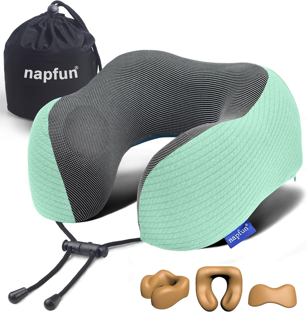 napfun Neck Pillow for Traveling, Upgraded Travel Neck Pillow for Airplane 100% Pure Memory Foam Travel Pillow for Flight Headrest Sleep…