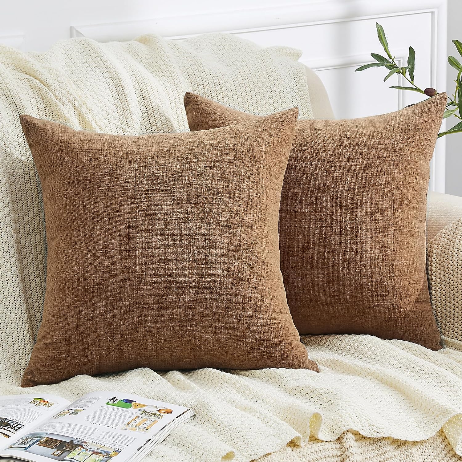 Gawamay Decorative Chenille Throw Pillow Covers 26x26 Inch Pack of 2, Soft Square Couch Pillow Cover for Sofa Cushion Living Room Bedroom S…