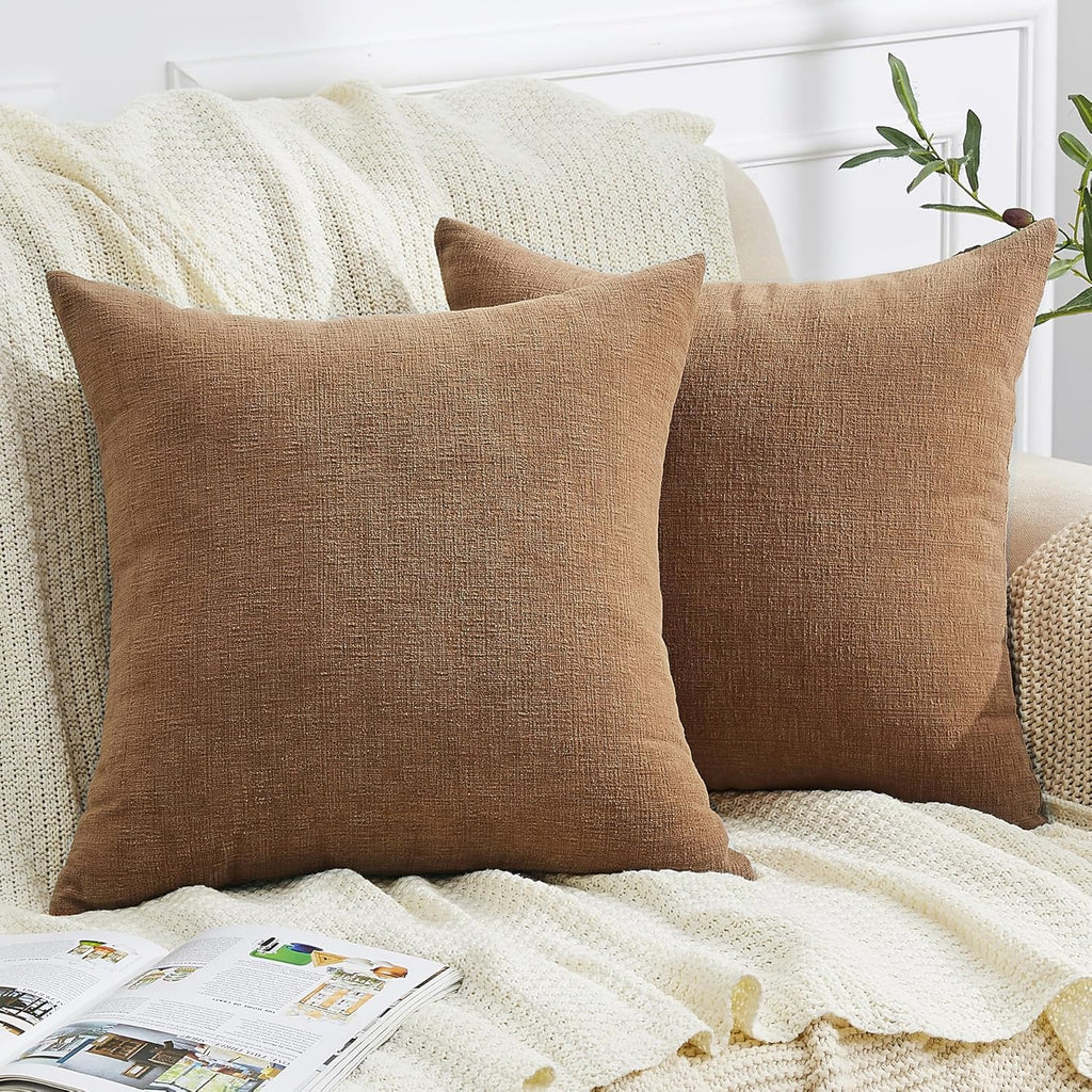 Gawamay Decorative Square 16x16 Inch Throw Pillow Covers Set of 2, Super Soft Chenille Pillows Farmhouse Fall Pillowcase for Living Room Be…