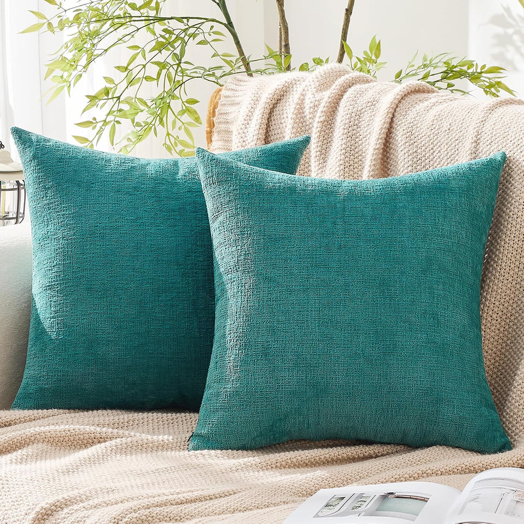 Gawamay Set of 2 Soft Textured Chenille Throw Pillow Covers 16x16 Inch (40x40 CM), Decorative Pillowcases Cushion Covers for Farmhouse Home…