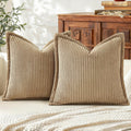 Mecatny Corduroy Summer Throw Pillow Covers 18x18 Set of 2, Neutral Decorative Soft Boho Couch Pillow Covers with Broadside for Sofa…