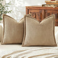 Mecatny Corduroy Summer Throw Pillow Covers 20x20 Set of 2, Neutral Decorative Soft Boho Couch Pillow Covers with Broadside for Sofa…