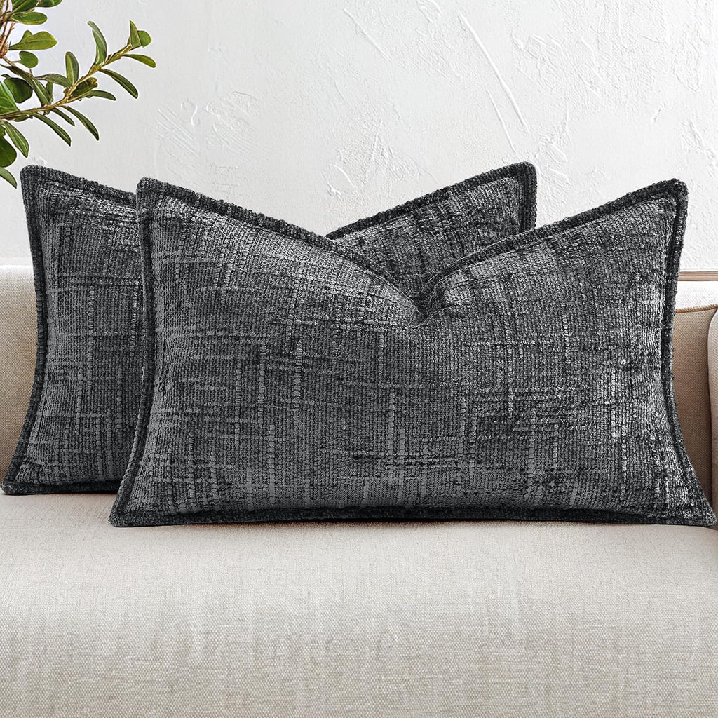 decorUhome Chenille Throw Pillow Covers 12x20 Set of 2, Soft Textured Slubby Modern Decorative Pillow Covers with Elegant Design for Couch,…