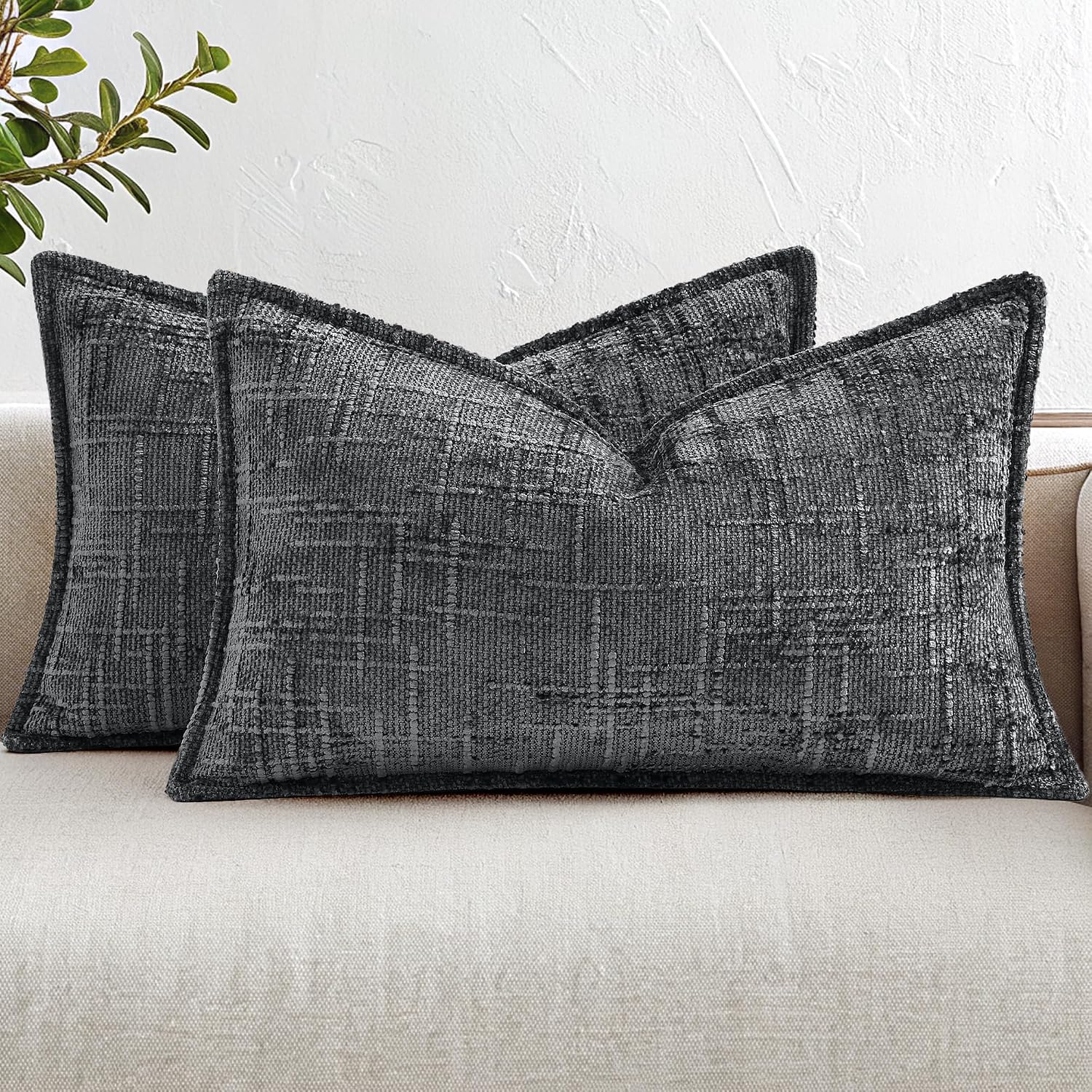 decorUhome Chenille Throw Pillow Covers 12x20 Set of 2, Soft Textured Slubby Modern Decorative Pillow Covers with Elegant Design for Couch,…