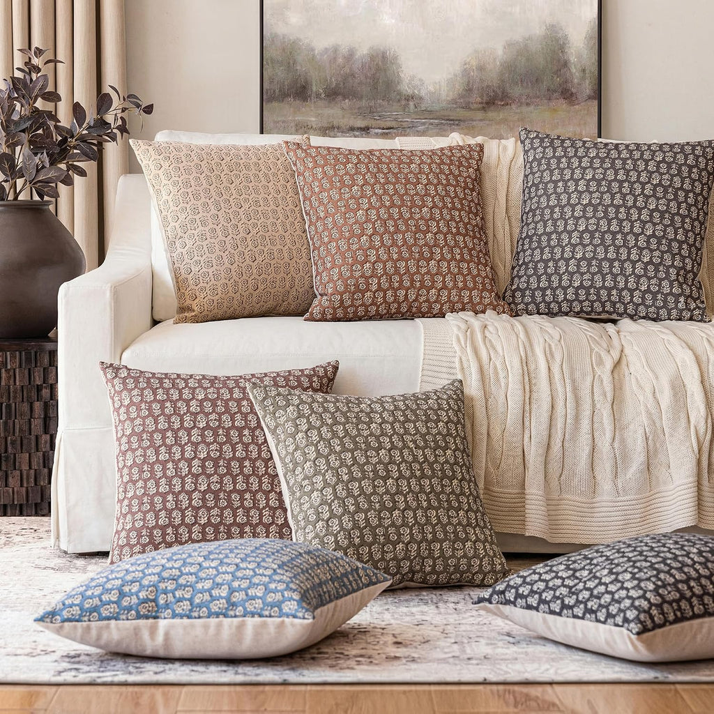 Foindtower Set of 2 Decorative Neutral Floral Print Throw Pillow Covers Vintage Accent Farmhouse Cushion Covers Boho Home Decor for Sofa…