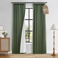 Boodii Olive Green 100% Blackout Pinch Pleated Linen Curtains 84 Inch 2 Panels Thermal Insulated Room Darkening for Bedroom Living Room Boh…