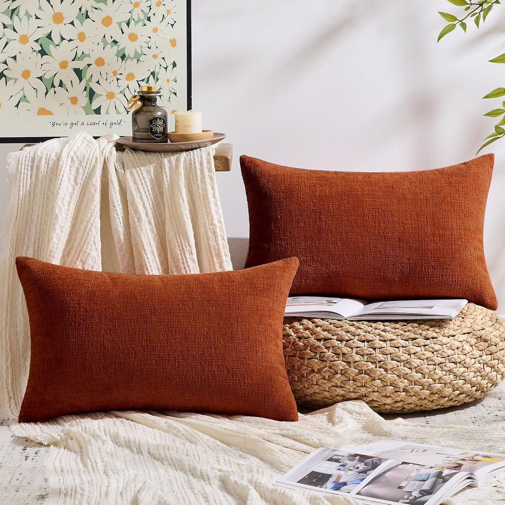 Gawamay Set of 2 Decorative Lumbar Soft Chenille Throw Pillow Covers 12x20 Inch (30x50 CM), Boho Farmhouse Cushion Cases, Couch Pillow Cove…