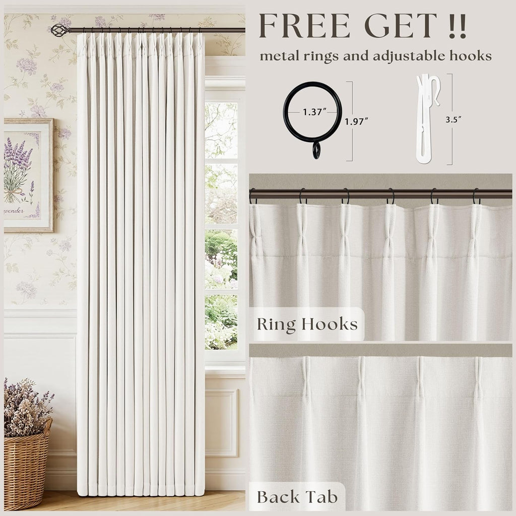 Twodrapes Ivory 94 Inch Long Blackout Curtains Thick Linen Pinch Pleated Curtains 2 Panels for Bedroom Living Room Darkening Light Blocking…