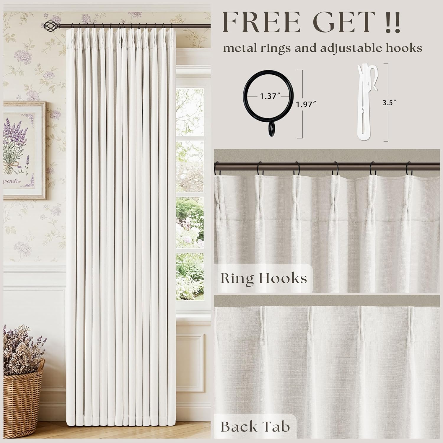 Twodrapes Beige White Pleated Blackout Curtains 96 Inches Long 2 Panels for Bedroom Living Room Darkening Neutral Memory Shape Pinch Pleat…
