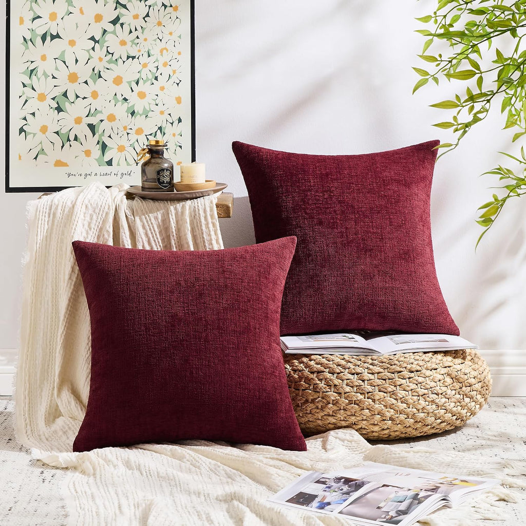 Gawamay Set of 2 Soft Textured Chenille Throw Pillow Covers 16x16 Inch (40x40 CM), Decorative Pillowcases Cushion Covers for Farmhouse Home…