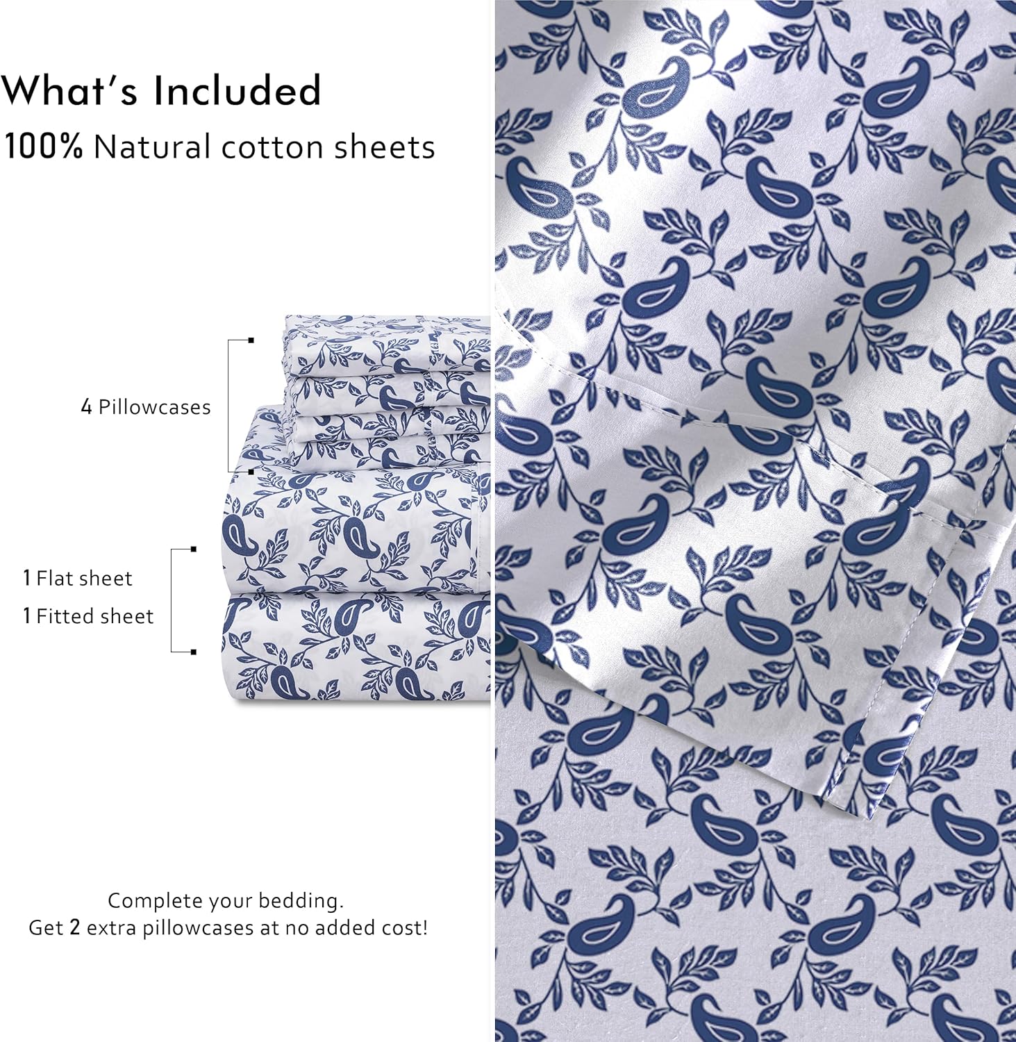 Ruvanti 100% Cotton Percale Sheets King Size 6 Piece Set, Cooling Bed Sheets for Hot Sleepers, Deep Pocket 16”, Breathable Lightweight & Du…