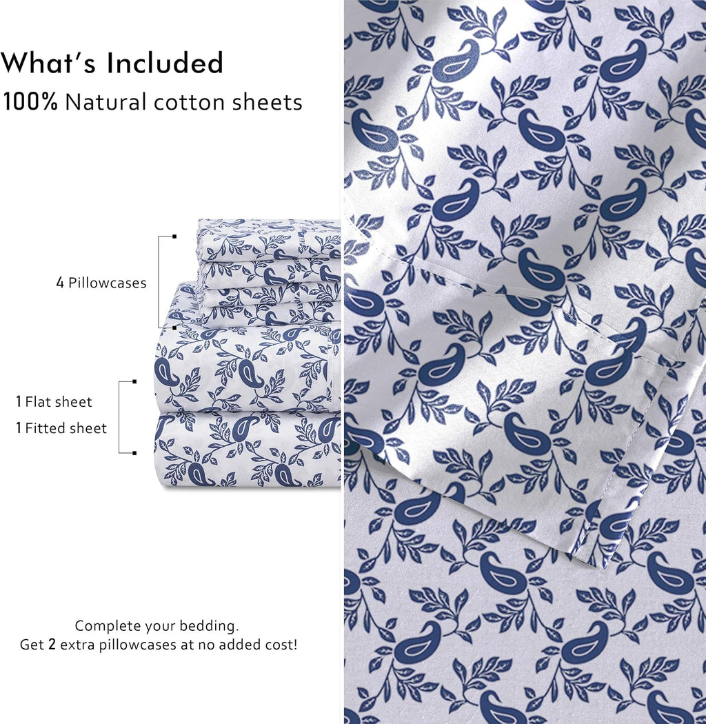 Ruvanti 100% Cotton Percale Sheets Queen Size 6 Piece Set, Cooling Bed Sheets for Hot Sleepers, Deep Pocket 16”, Breathable Lightweight & D…