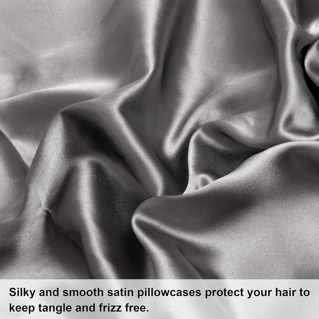 Ntbay 2 Pack Satin Standard Pillowcases for Hair and Skin, Luxurious and Silky Pillow Cases with Envelope Closure, 20x26 Inches, Grey 2 Pac…