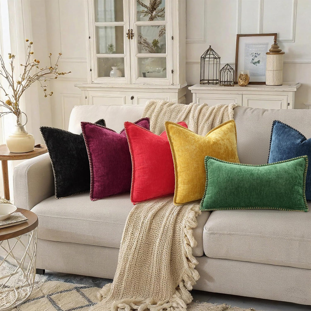 decorUhome Chenille Soft Cozy Throw Pillow Covers 12x20 Set of 2, Modern Farmhouse Boho Velvet Decorative Pillow Cases with Stitched Edge f…