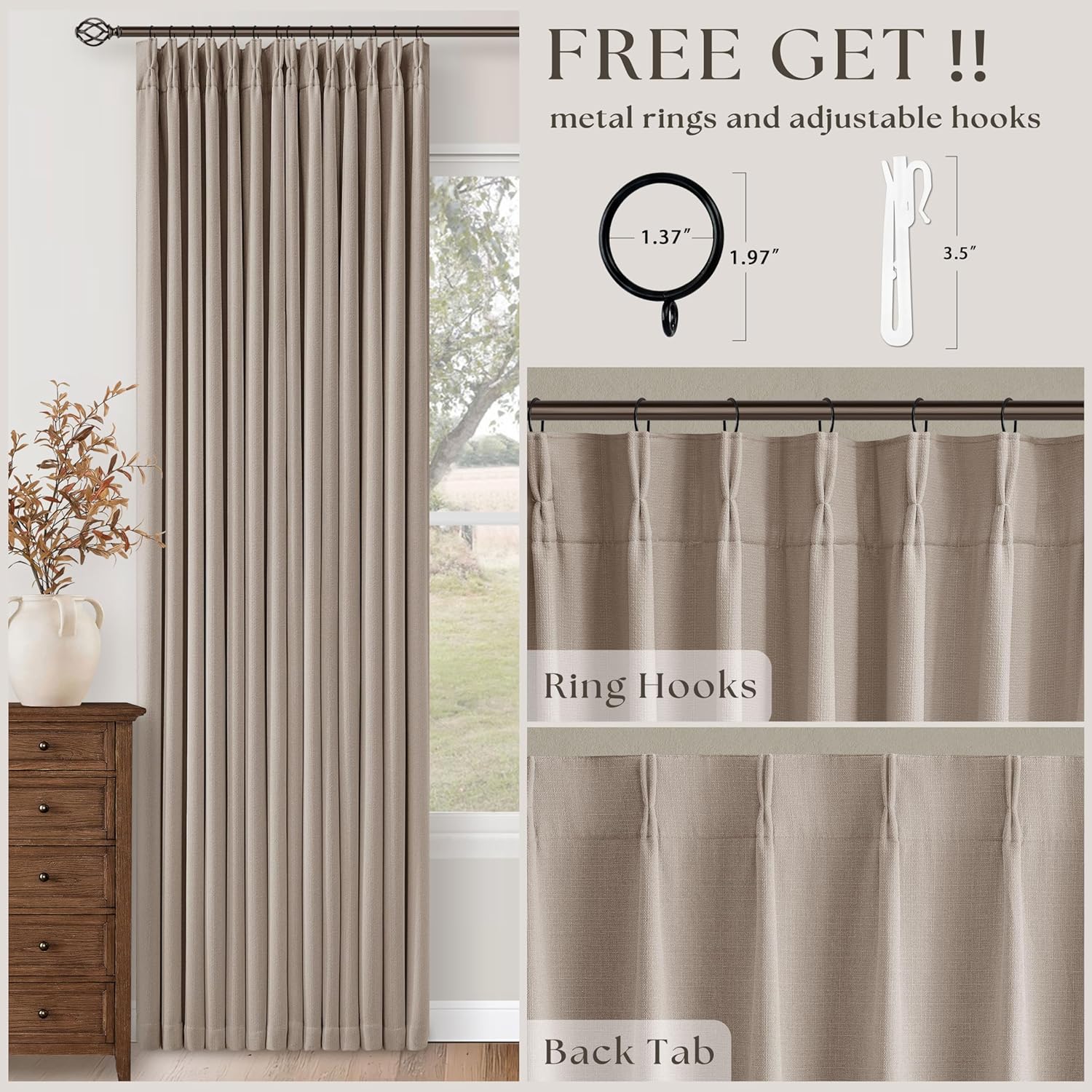 TWODRAPES 92 Inch Long Pinch Pleated Blackout Curtains for Bedroom Living Room Linen Blend 100% Blackout Sliding Door Curtains, Cozy…