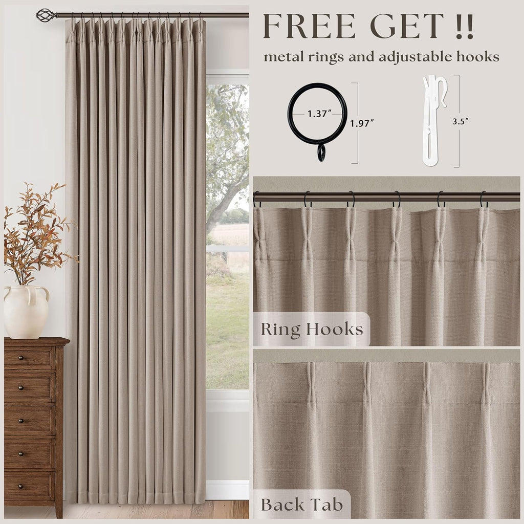 Twodrapes Greyish Beige Pleated Blackout Curtains 96 Inches Long 2 Panels Set for Dining Living Room Darkening Neutral Memory Shape Pinch P…