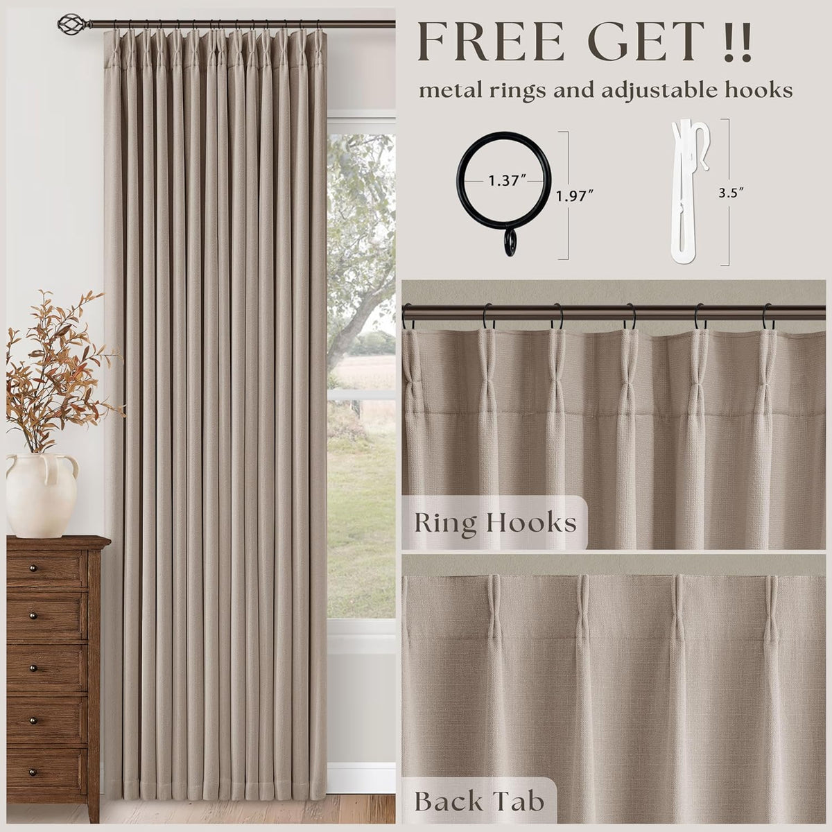 Twodrapes Extra Wide 70 Inch Burlywood Birch Blackout Bedroom Curtains 96 Inches Long Memory Trained Pinch Pleated Room Darkening Thermal L…