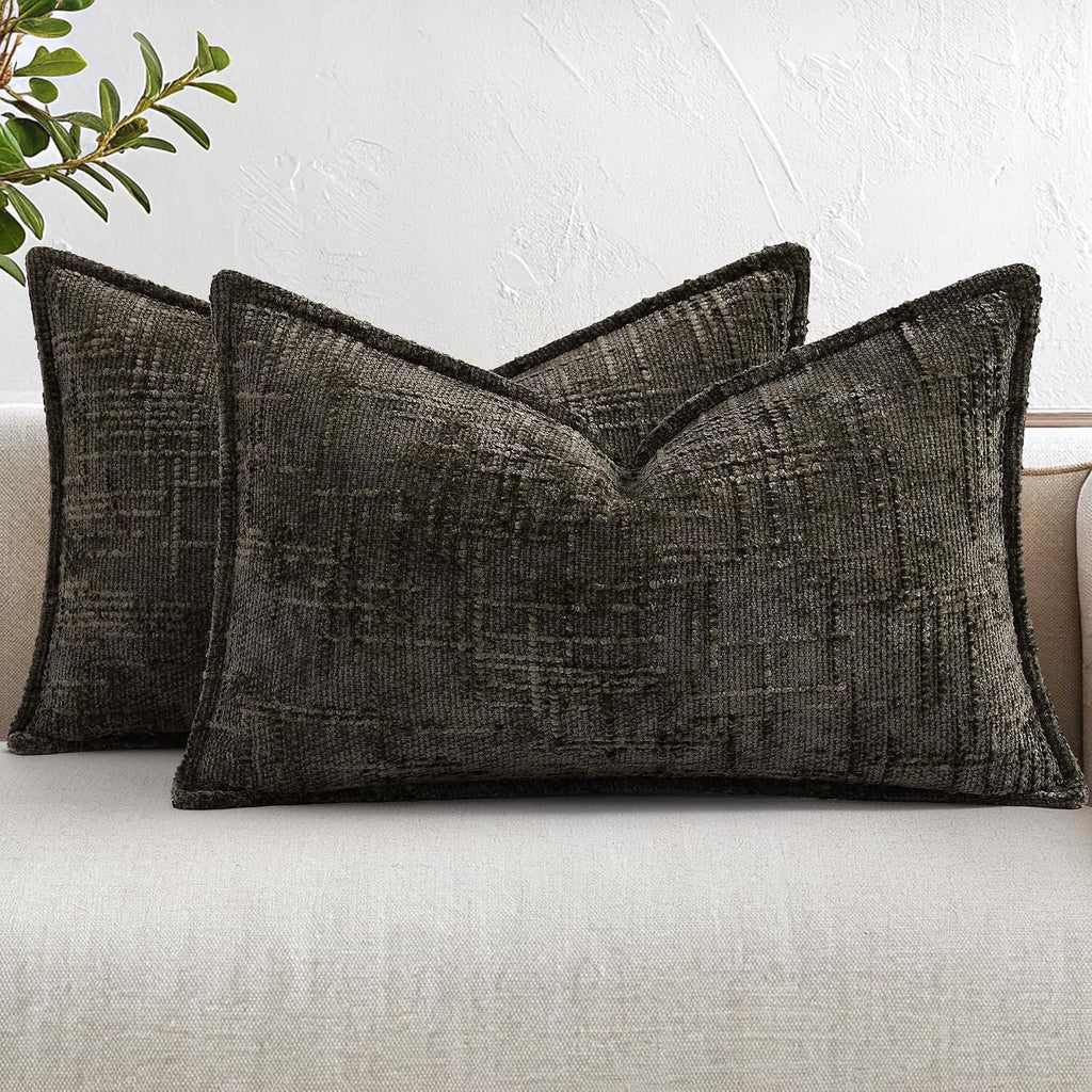 decorUhome Chenille Throw Pillow Covers 12x20 Set of 2, Soft Textured Slubby Modern Decorative Pillow Covers with Elegant Design for Couch,…