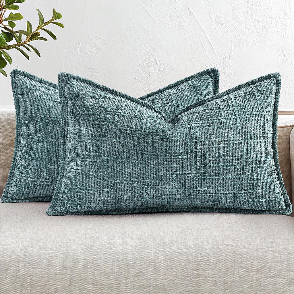decorUhome Chenille Throw Pillow Covers 12x20 Set of 2, Soft Textured Slubby Modern Decorative Pillow Covers with Elegant Design for Couch,…