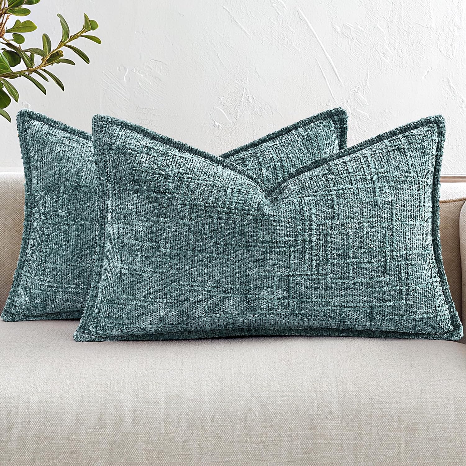 decorUhome Chenille Throw Pillow Covers 12x20 Set of 2, Soft Textured Slubby Modern Decorative Pillow Covers with Elegant Design for Couch,…