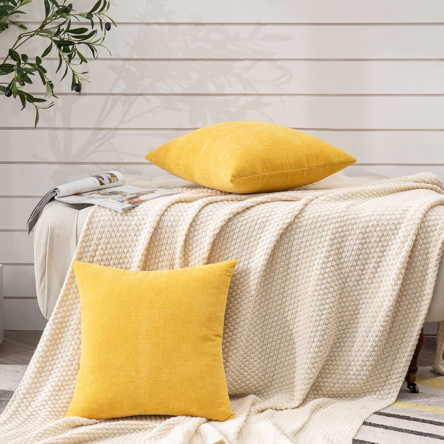Gawamay Decorative Chenille Throw Pillow Covers 26x26 Inch Pack of 2, Soft Square Couch Pillow Cover for Sofa Cushion Living Room Bedroom S…