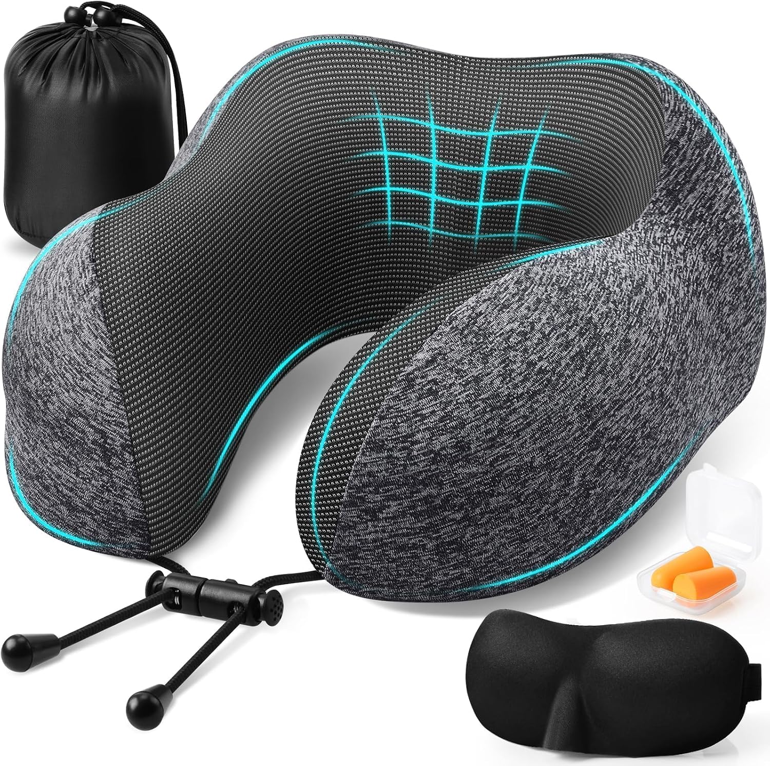 ExploreBliss Travel Pillow, Travel Pillows for Sleeping Airplane, Neck Pillow Airplane, Memory Foam Neck Pillow Set with Eye Mask, Earplugs…