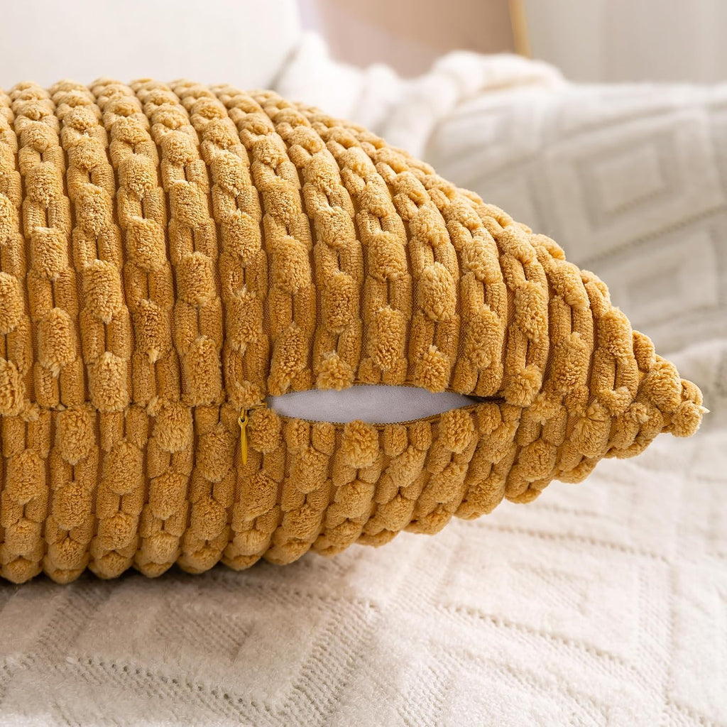 Cozoomy Set of 4 Mustard Yellow Decorative Throw Pillow Covers 26x26 Inch Corduroy Pillow Covers for Bed Couch Sofa Living Room Soft Square…