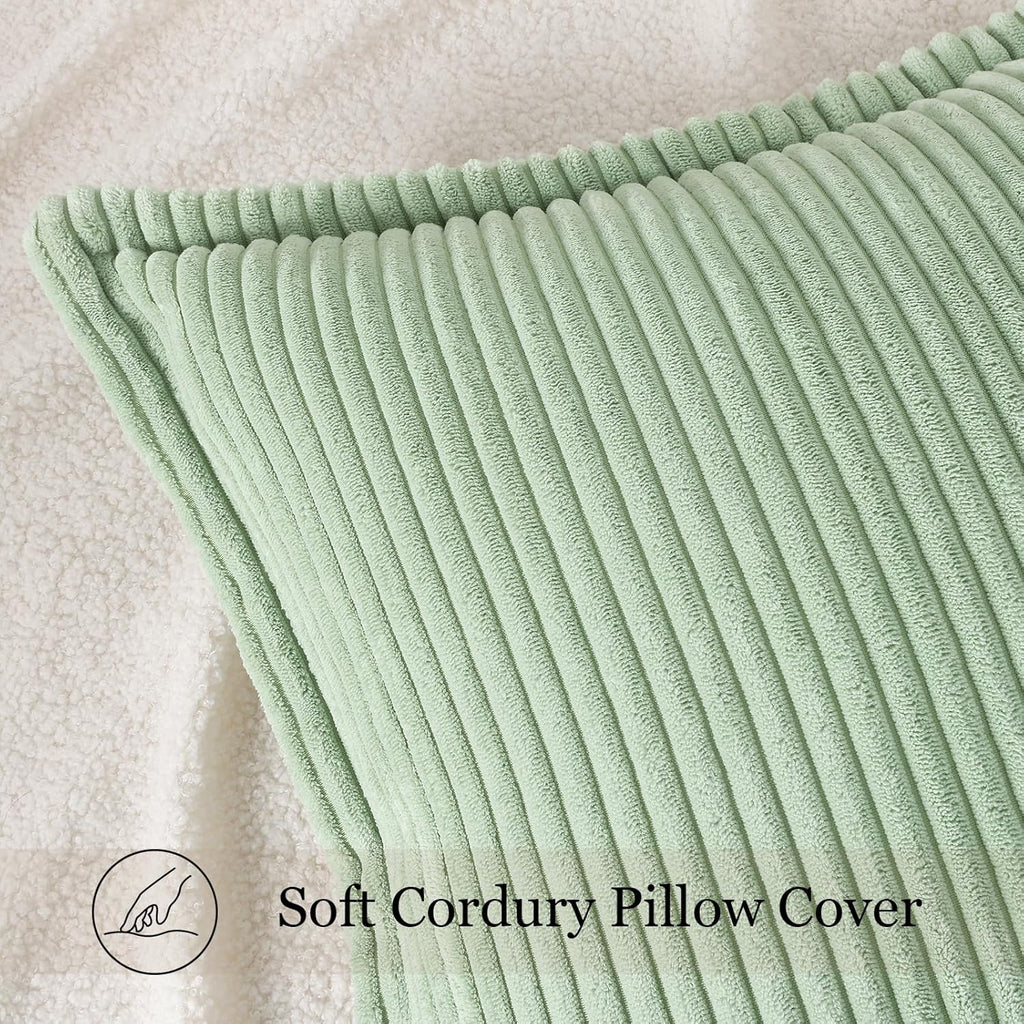 Mecatny Corduroy Summer Throw Pillow Covers 20x20 Set of 2, Neutral Decorative Soft Boho Couch Pillow Covers with Broadside for Sofa…