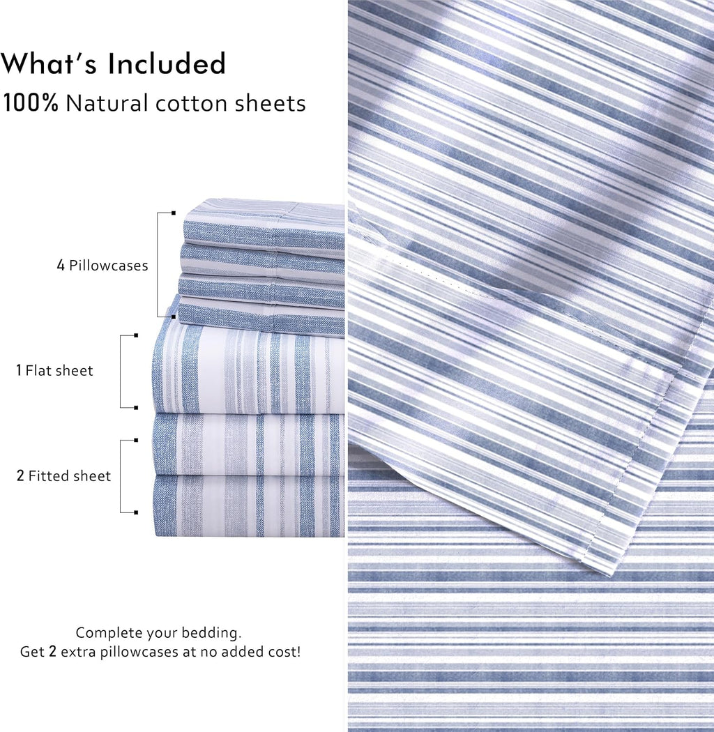 Ruvanti 100% Cotton Percale Sheets Split King Size 7 Piece Set, Cooling Bed Sheets for Hot Sleepers, Deep Pocket 16”, Breathable Lightweigh…