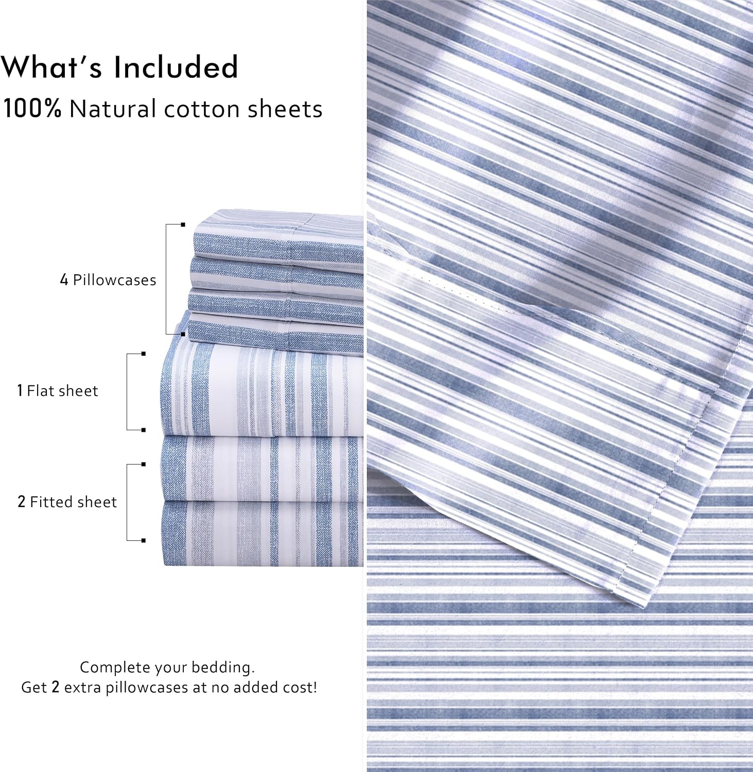 Ruvanti 100% Cotton Percale Sheets Split King Size 7 Piece Set, Cooling Bed Sheets for Hot Sleepers, Deep Pocket 16”, Breathable Lightweigh…
