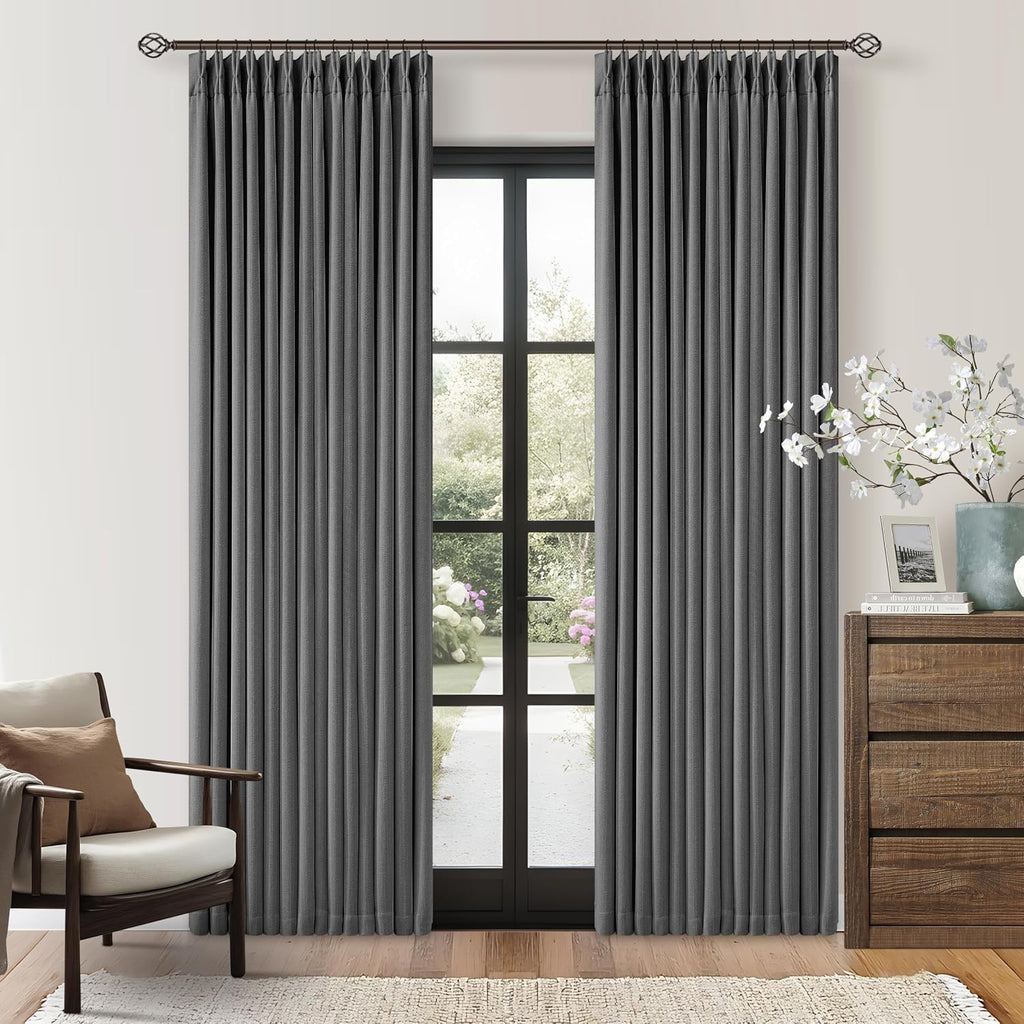 Twodrapes Dark Gray Linen Blackout Pleated 86 Inch Curtains for Living Room Darkening Pinch Pleat 100% Black Out Drapes Thermal Insulated S…