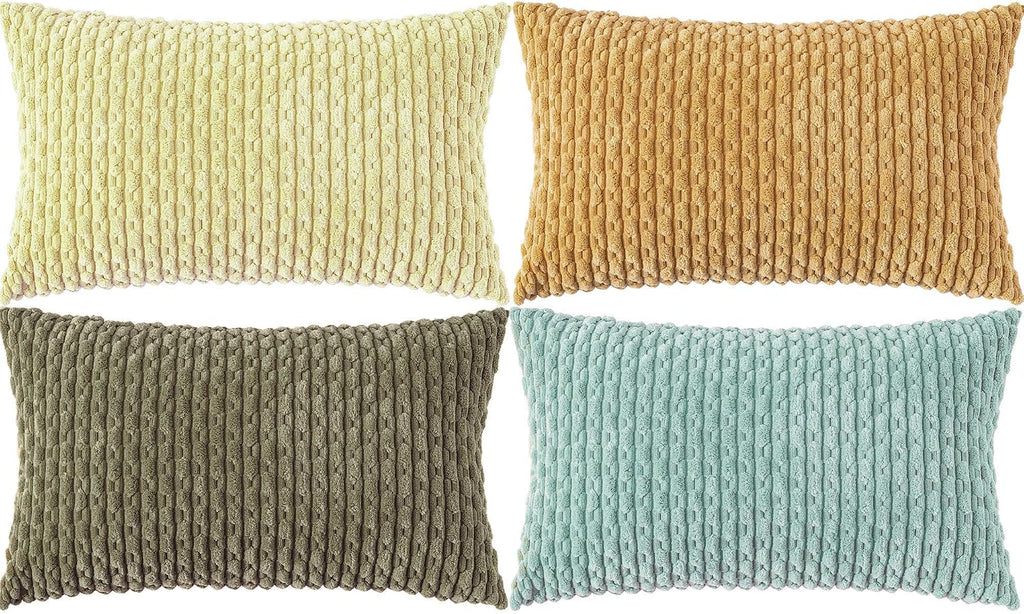 Cozoomy Set of 4 Pale Yellow Decorative Throw Pillow Covers 12x20 Inch Corduroy Pillow Covers for Bed Couch Sofa Living Room Soft Cushion C…