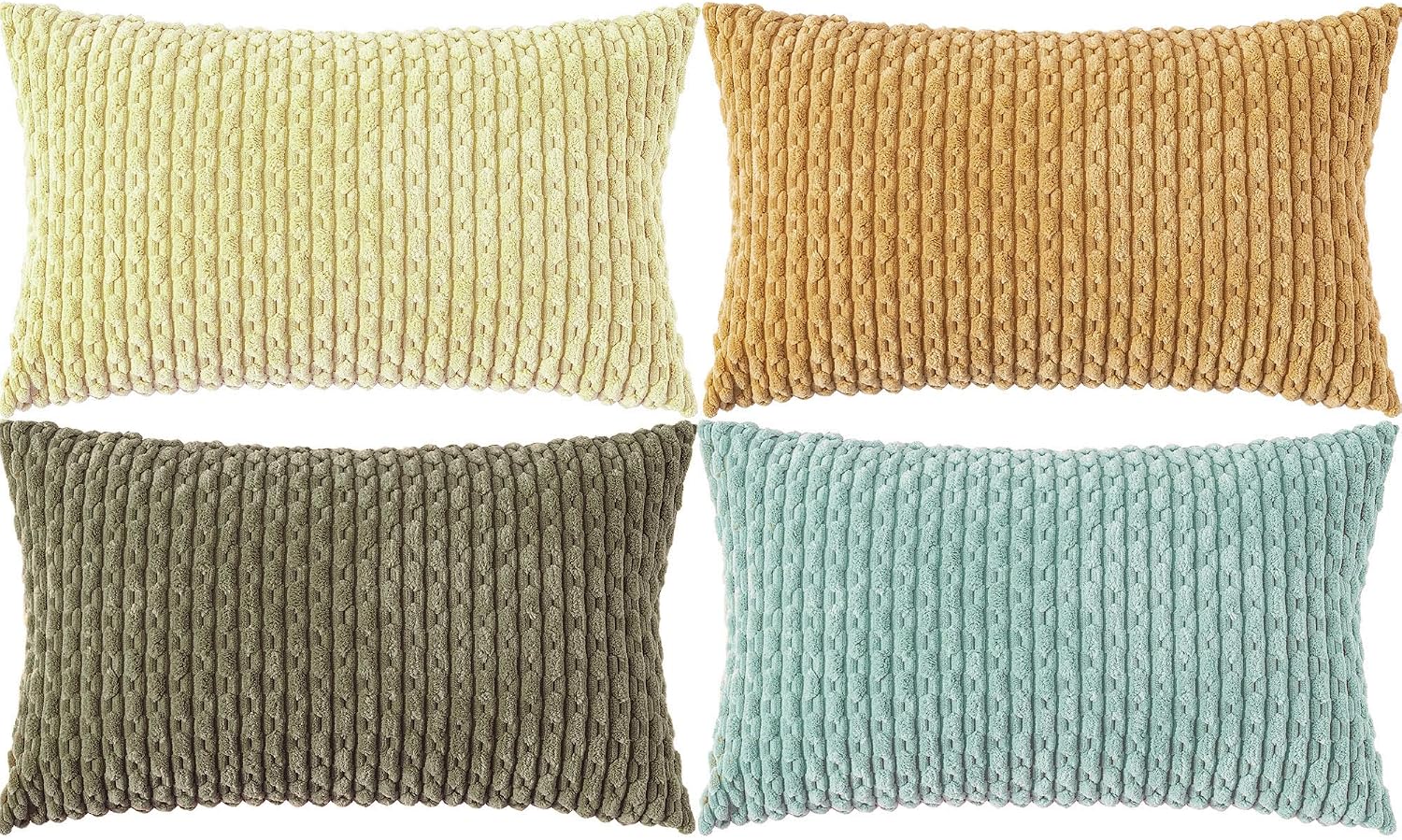 Cozoomy Set of 4 Pale Yellow Decorative Throw Pillow Covers 12x20 Inch Corduroy Pillow Covers for Bed Couch Sofa Living Room Soft Cushion C…