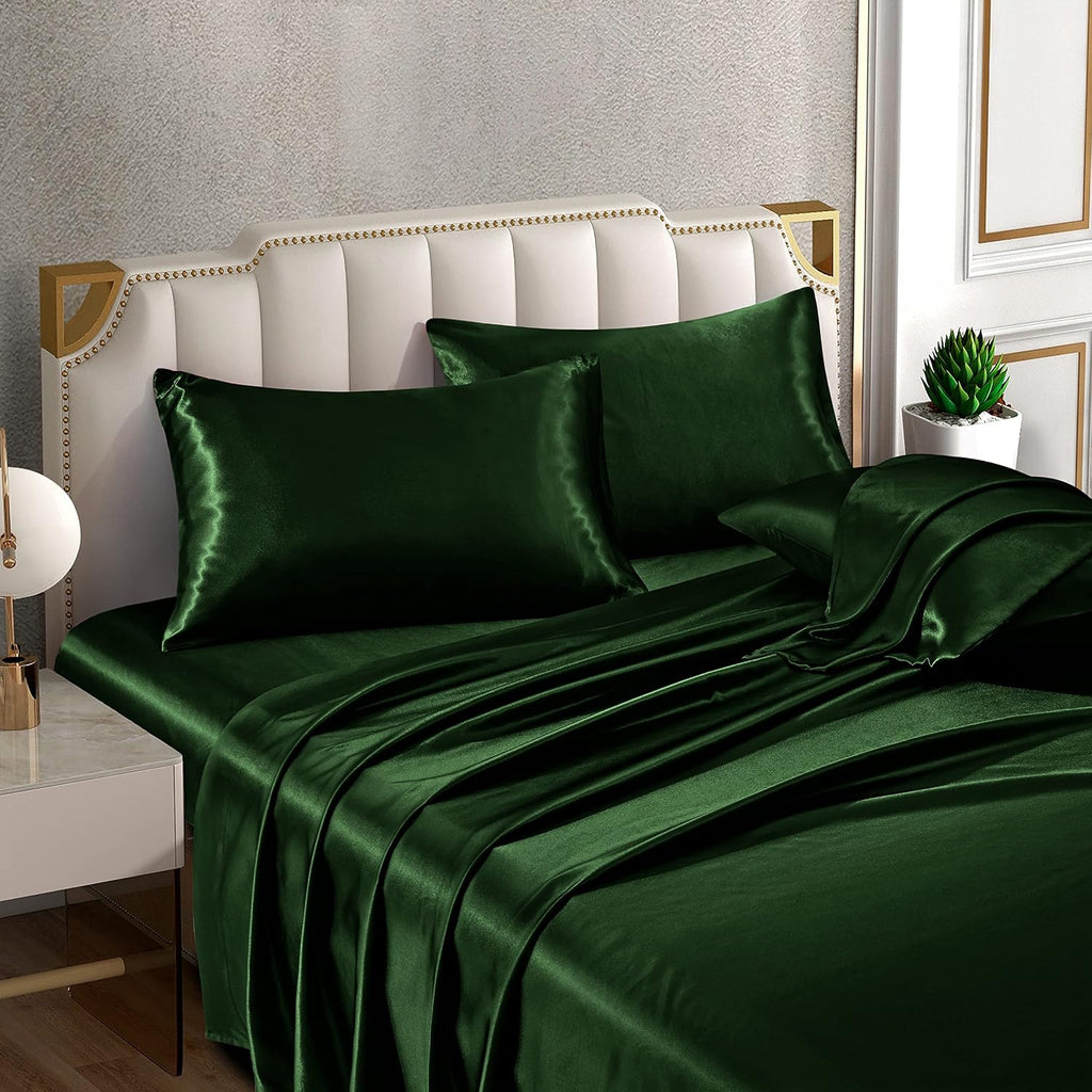 Horbaunal 4 Piece Satin Sheet Set Twin Size Luxury Silky & Soft Emerald Green Satin Twin Bed Sheet Set with 16" Deep Pocket, 1 Fitted Sheet…