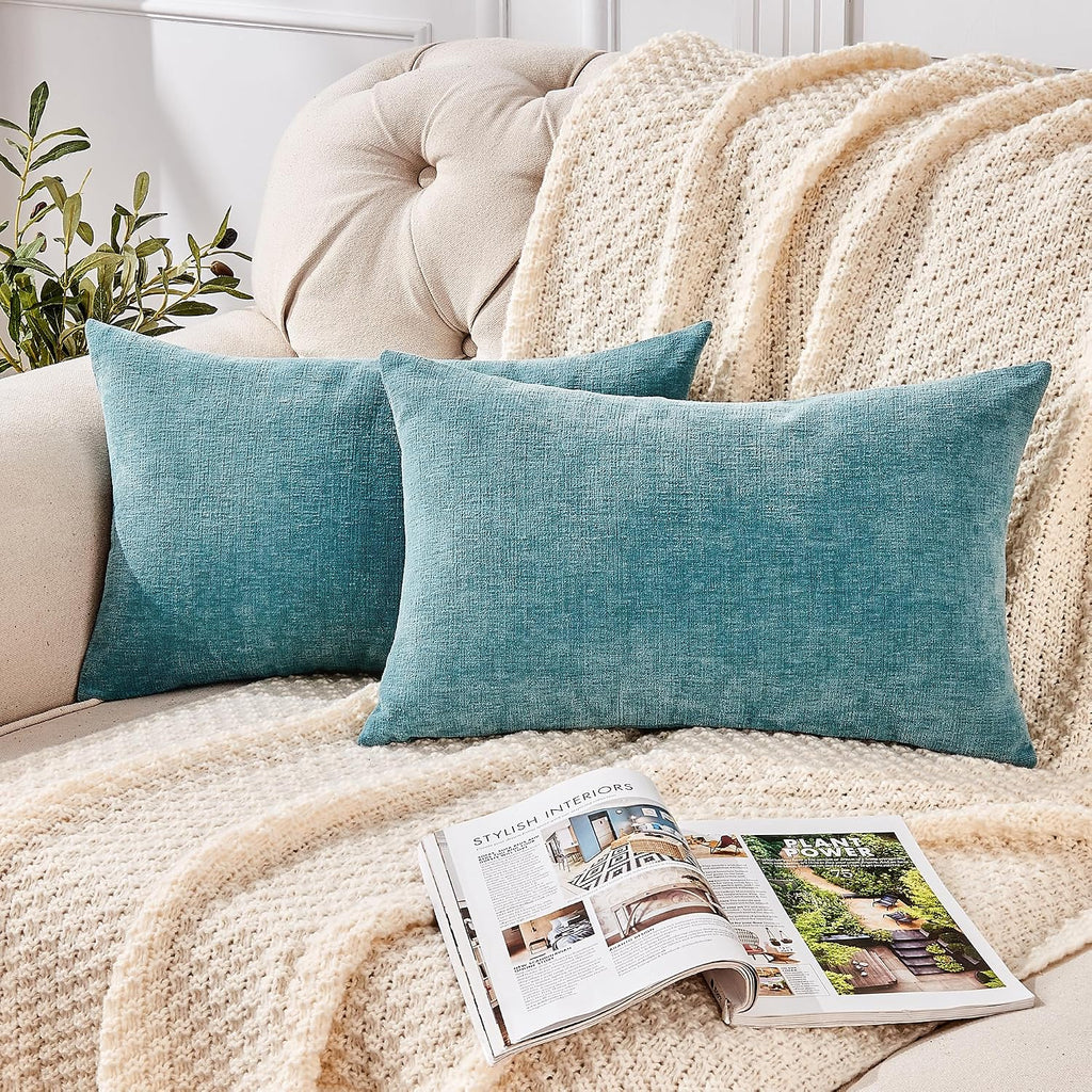 Gawamay Lumbar Decorative Rectangle Throw Pillow Covers 12"x20" Inch Set of 2, Super Soft Chenille Pillowcase for Sofa Living Room Bedroom…