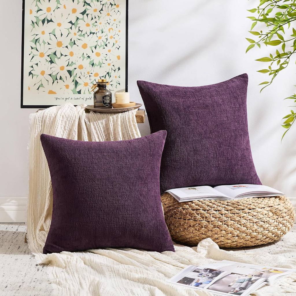 Gawamay Set of 2 Soft Textured Chenille Throw Pillow Covers 22x22 Inch (55x55 CM), Decorative Pillowcases Cushion Covers for Farmhouse Home…