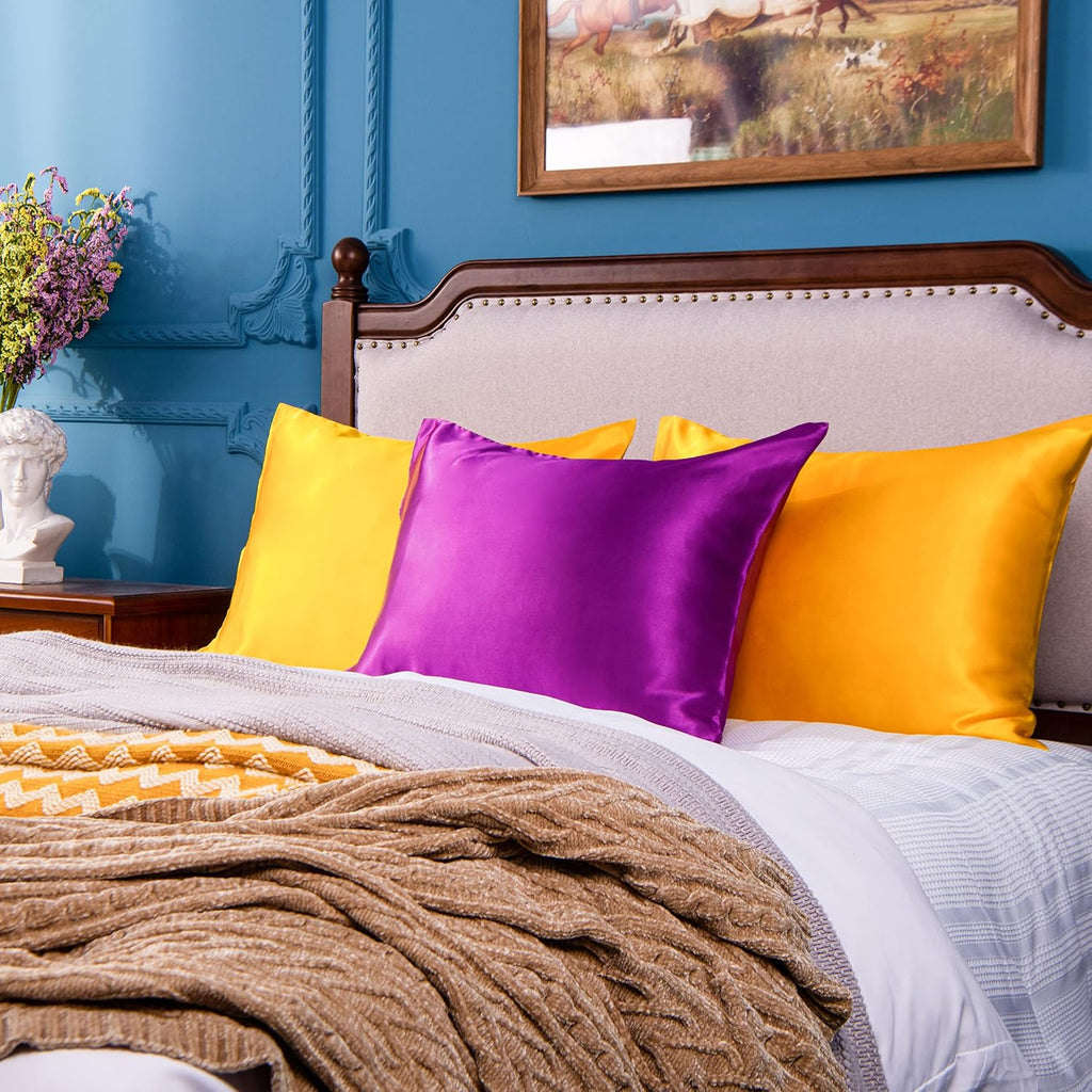 Ntbay 12 Pack Satin Standard Pillowcases for Hair and Skin, Luxurious and Silky Pillow Cases with Envelope Closure, 20 x 26 Inches, Purple…