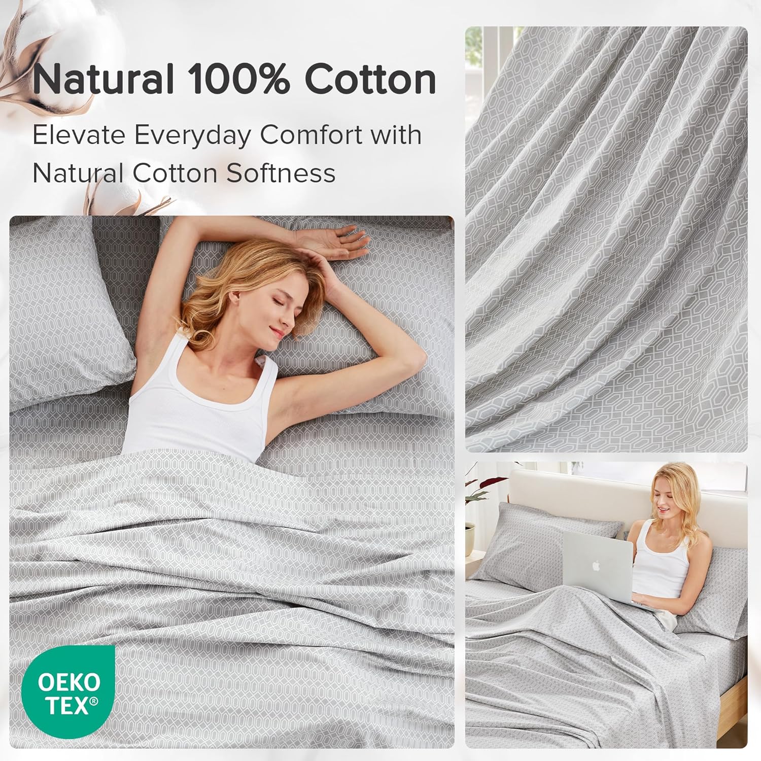 ComfortSpaces Comfort Spaces 100% Cotton Sheet Set Breathable, Lightweight, Soft with 14" Elastic Pocket Fits up to 16" Mattress, All Seaso…