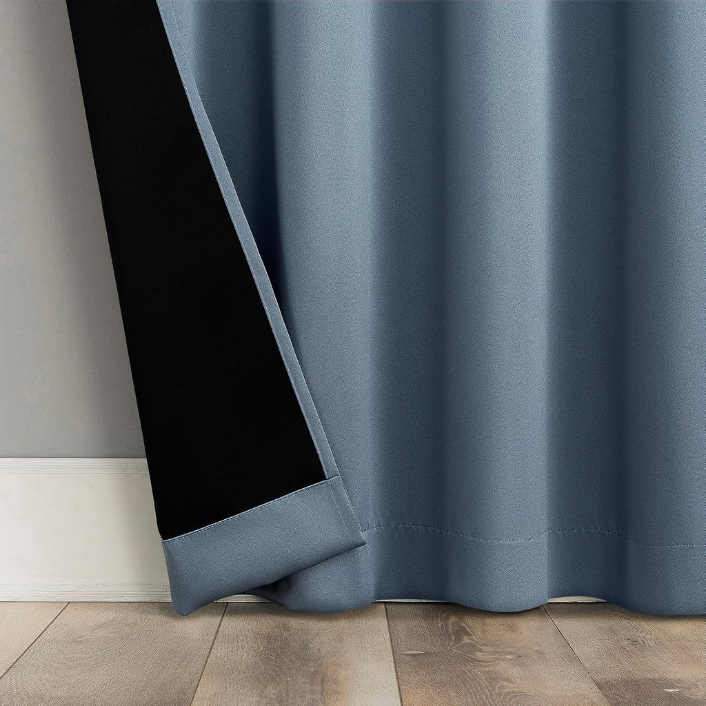 Sun Zero Oslo Theater Grade Extreme 100% Blackout Rod Pocket Curtain Panel, 52" x 63", Denim Blue