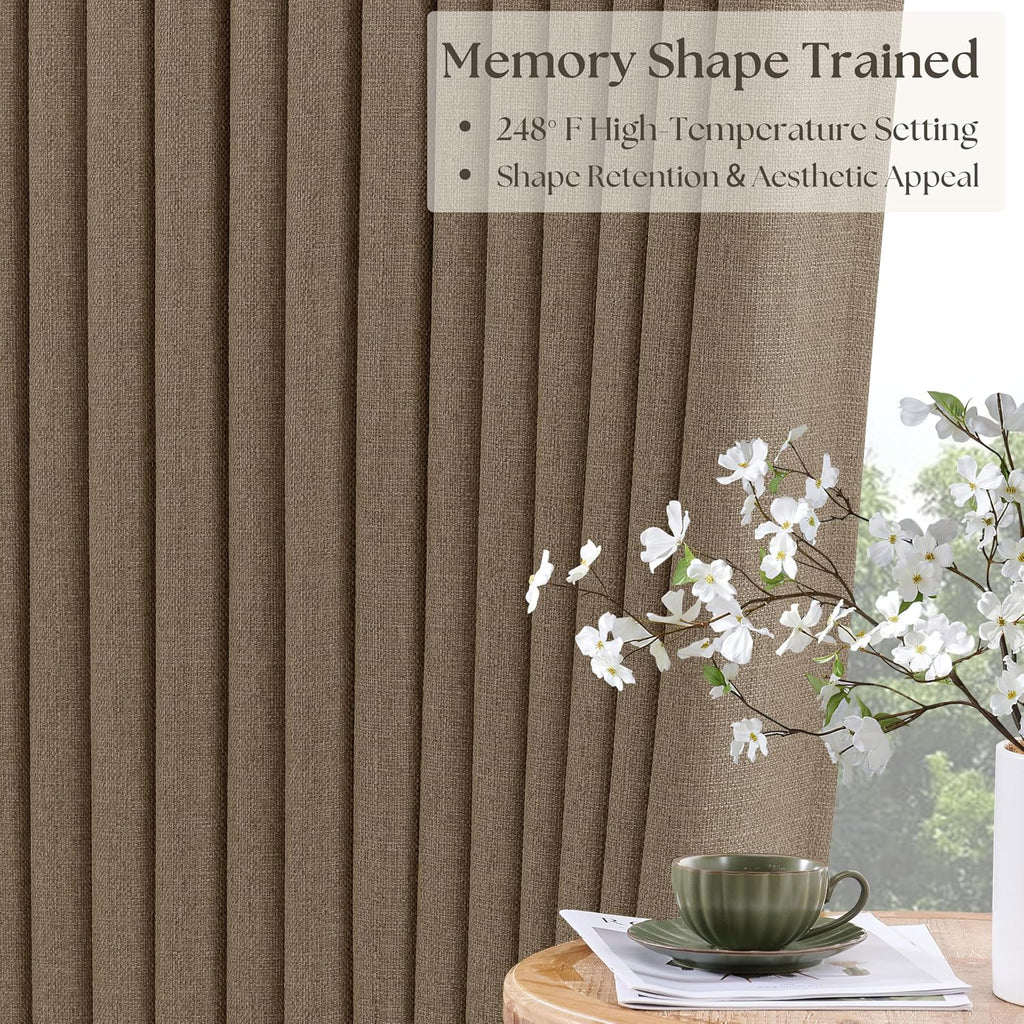 Twodrapes Latte Pinch Pleated 100% Blackout Linen Bedroom Curtains 86 Inch Length Double Layer Pleat Curtains Ring Hooks Back Tab Black Out…
