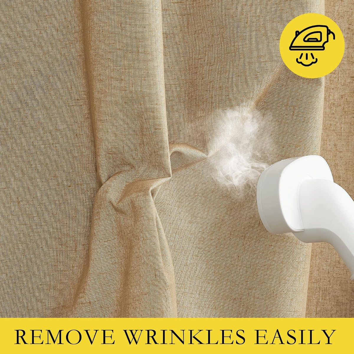 NICETOWN 100% Absolutely Blackout Linen Curtains with Thermal Insulated White Liner, Camel, W52 x L95, 2 Panels, Textured Linen Look…
